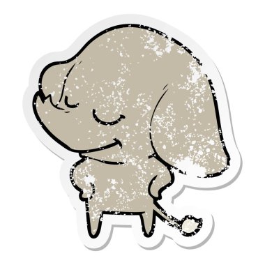 sıkıntılı etiket fil gülümseyen bir karikatür