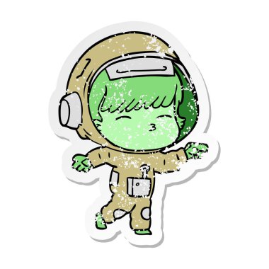 bir çizgi film meraklı astronotun sıkıntılı etiket