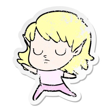 bir çizgi film elf kızın sıkıntılı etiket