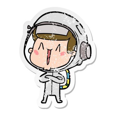 mutlu karikatür astronotun sıkıntılı etiket