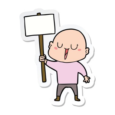 etiket işareti ile mutlu karikatür kel adam