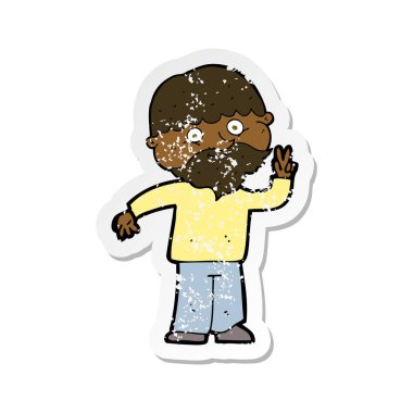 barış işareti veren bir çizgi film adamın Retro sıkıntılı etiket