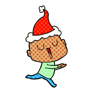 santa giyen kel bir adam mutlu çizgi roman tarzı gösteren resim 