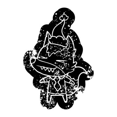 kızgın kurt patron karikatür sıkıntılı simgesini giyen Noel Baba şapkası