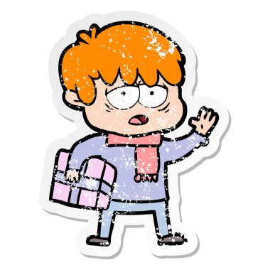 bir çizgi film yorgun çocuk sıkıntılı etiket