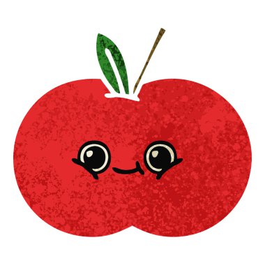 Retro illüstrasyon stil karikatür kırmızı elma