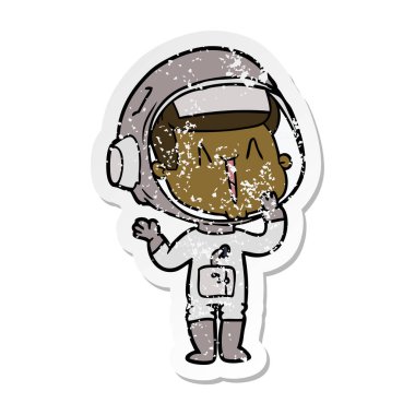 gülünecek bir karikatür astronotun sıkıntılı etiket