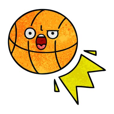 Retro grunge doku karikatür bir basketbol