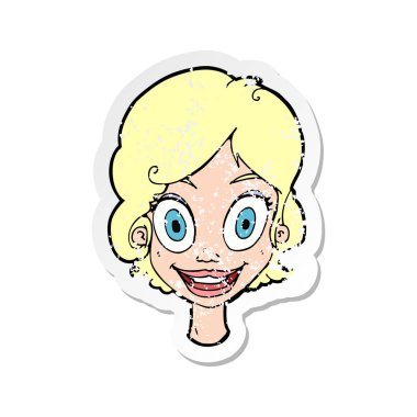 bir cartoonhappy kadının Retro sıkıntılı etiket