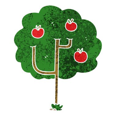 ilginç retro illüstrasyon tarzı çizgi film ağaç