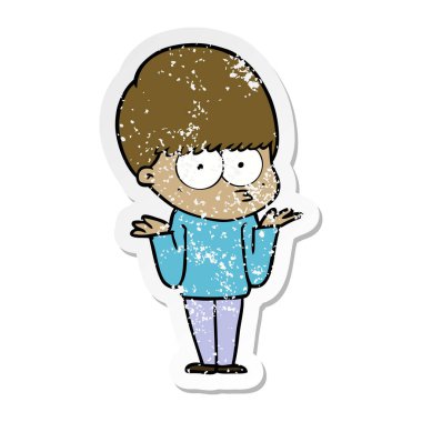 omuzlarında shrugging bir karışık çizgi film çocuk sıkıntılı etiket