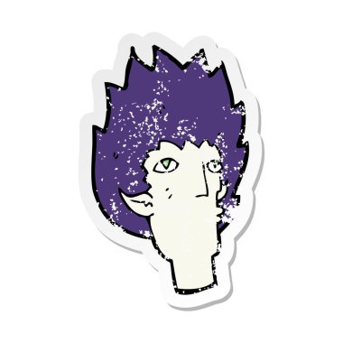 bir çizgi film vampir yüz Retro sıkıntılı etiket