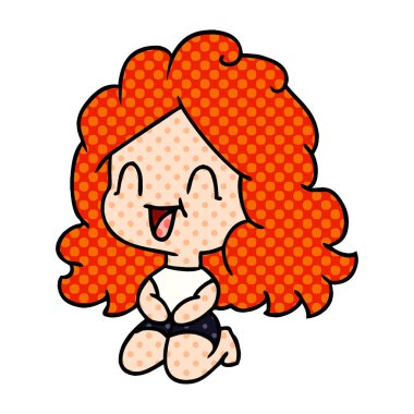 serbest çizilmiş karikatür şirin kawaii mutlu kız