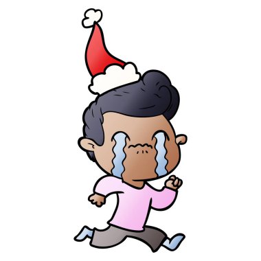 el giyen Noel Baba şapkası ağlayan bir adam degrade çizgi film çekilmiş