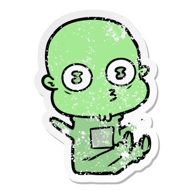 bir çizgi film garip kel spaceman sıkıntılı etiket