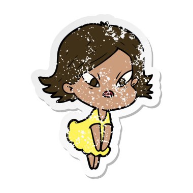 kadın bir karikatür sıkıntılı etiket vurguladı