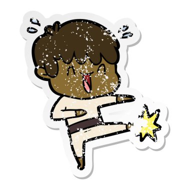 bir çizgi film gülen çocuk sıkıntılı etiket