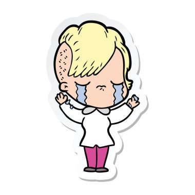 etiket bir karikatür ağlayan kız