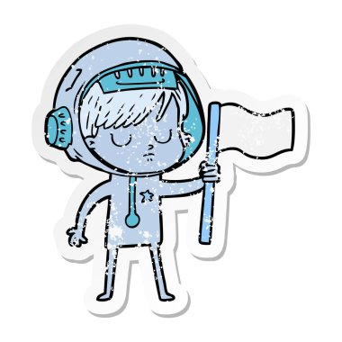 bir çizgi film astronot kadının sıkıntılı etiket