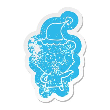 oyuncak ayı ilginç karikatür sıkıntılı etiket giyen Noel Baba şapkası, gülüyor