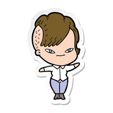 etiket hipster saç kesimi ile sevimli çizgi kızın