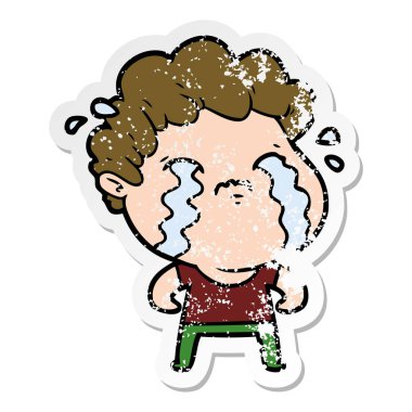 ağlayan bir çizgi film adamın sıkıntılı etiket