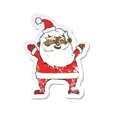 neşeli Noel Baba çizgi film Retro sıkıntılı etiket