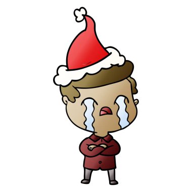 el giyen Noel Baba şapkası ağlayan bir adam degrade çizgi film çekilmiş