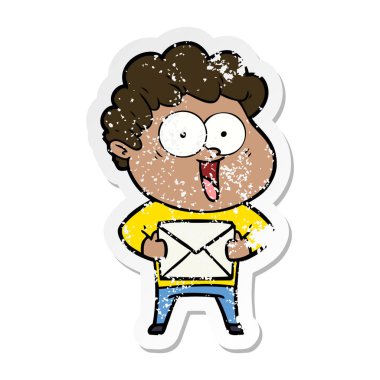 karikatür mutlu bir adamın sıkıntılı etiket