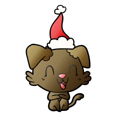 Noel Baba şapkası giyen bir köpek degrade çizgi film gülüyor