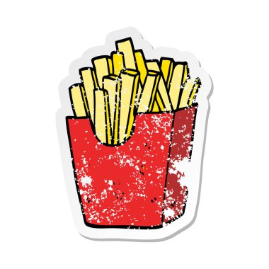 patates kızartması bir sevimli çizgi kutusunun sıkıntılı etiket