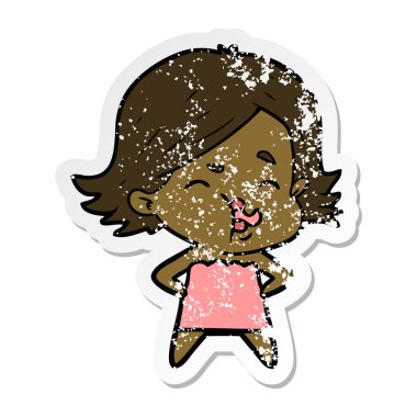 yüz çekerek bir çizgi film kızın sıkıntılı etiket