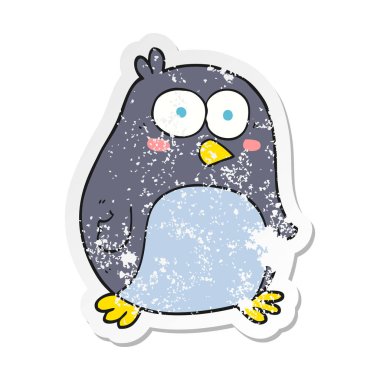 bir karikatür penguen Retro sıkıntılı etiket