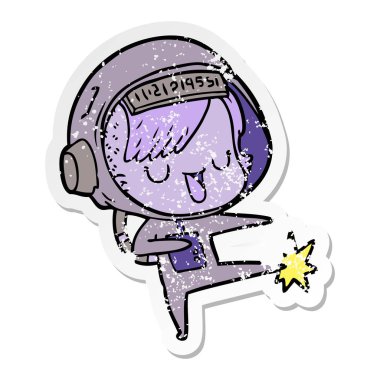 bir çizgi film astronot kadının sıkıntılı etiket