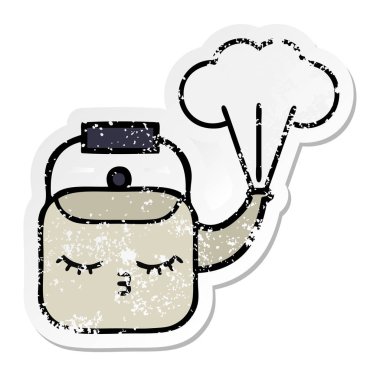 su ısıtıcısı dumanı tüten bir sevimli çizgi sıkıntılı etiket