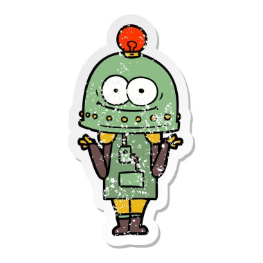 bir mutlu karton robot ampul ile sıkıntılı etiket