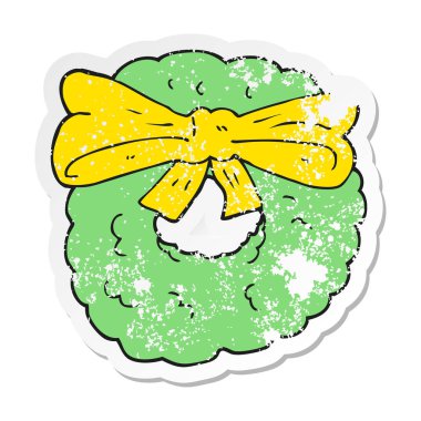 Retro sıkıntılı etiket bir karikatür Noel çelenk