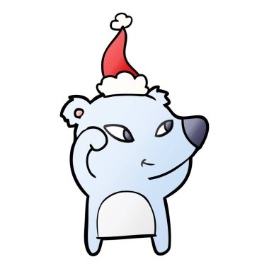 Noel Baba şapkası giyen bir ayının degrade çizgi film sevimli el çekilmiş