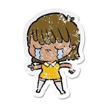 ağlayan bir karikatür kadının sıkıntılı etiket