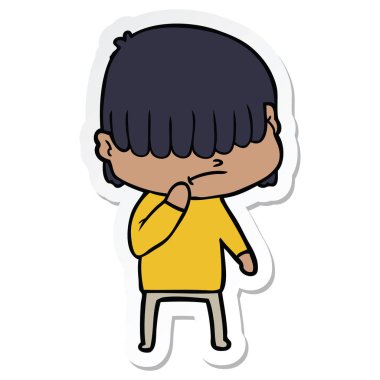 dağınık saçlı bir çizgi film çocuk etiket