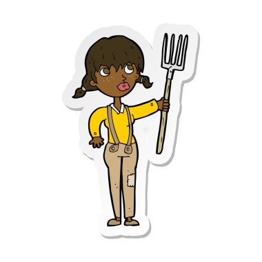 etiket bir karikatür çiftçi kız