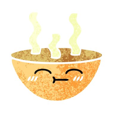 Retro illüstrasyon stil karikatür bir kase sıcak çorba