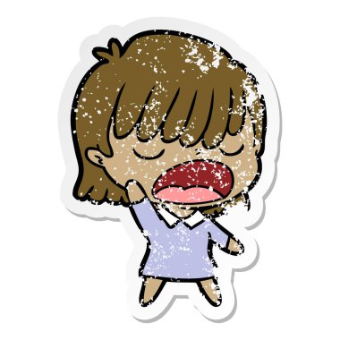 yüksek sesle konuşuyor karikatür kadının sıkıntılı etiket