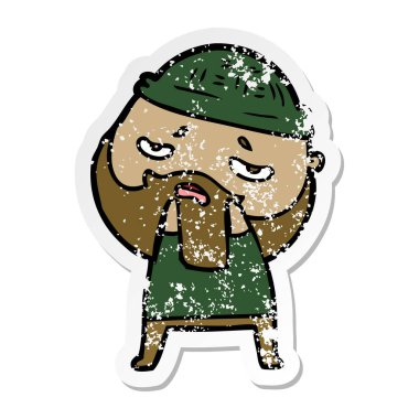 sakallı bir karikatür sıkıntılı etiket endişeli