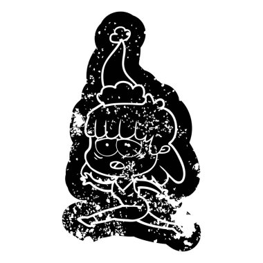 Noel Baba şapkası giyen bir yorgun kadın ilginç karikatür sıkıntılı simgesi