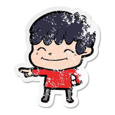 sıkıntılı etiket bir karikatür mutlu çocuk