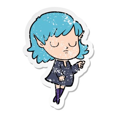 bir çizgi film elf kızın sıkıntılı etiket