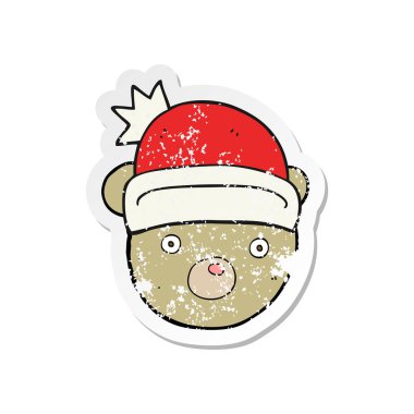 bir çizgi film ayıcık christm giyen Retro sıkıntılı etiket