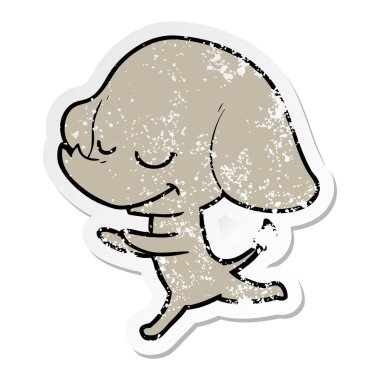 sıkıntılı etiket fil çalışan gülümseyen bir karikatür