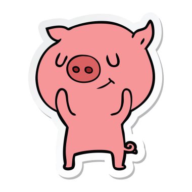 mutlu karikatür domuz bir etiket